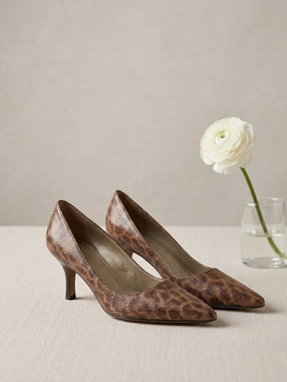Talbots Kitten Heel Leather Pumps 9 Brown Pointed Toe Animal Print Classic Chic